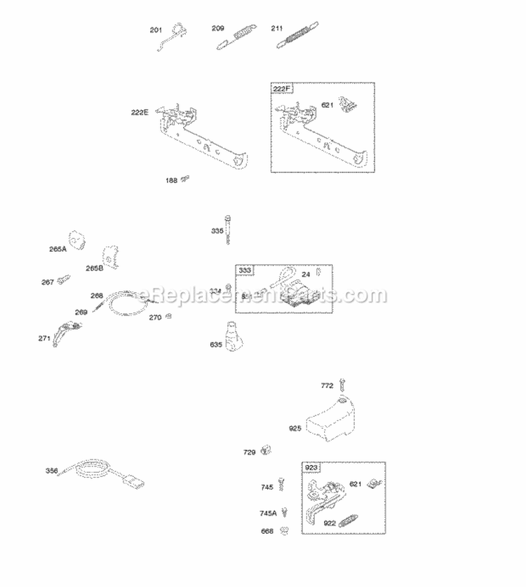 Brake Controls Governor Spring Ignition Diagram and Parts List for 10L502-0112-F1  Briggs and Stratton Engine